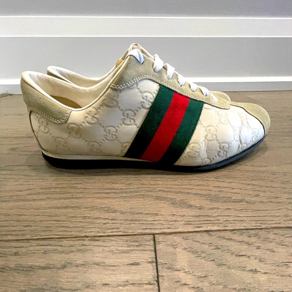 Gucci Cream/Suede & Leather Web Low Top Sneakers Size U.S-9E/Euro-42E - Picture 4 of 6